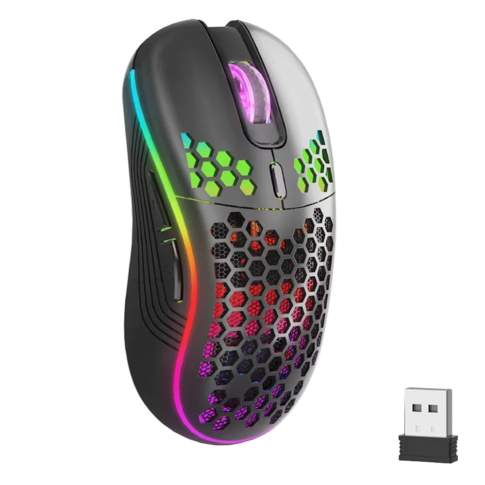2.4G Wireless Mouse with RGB Backlit 6-Button 3-Speed DPI Type C Rechargeable Ergonomic Honeycomb Design Gaming Mouse